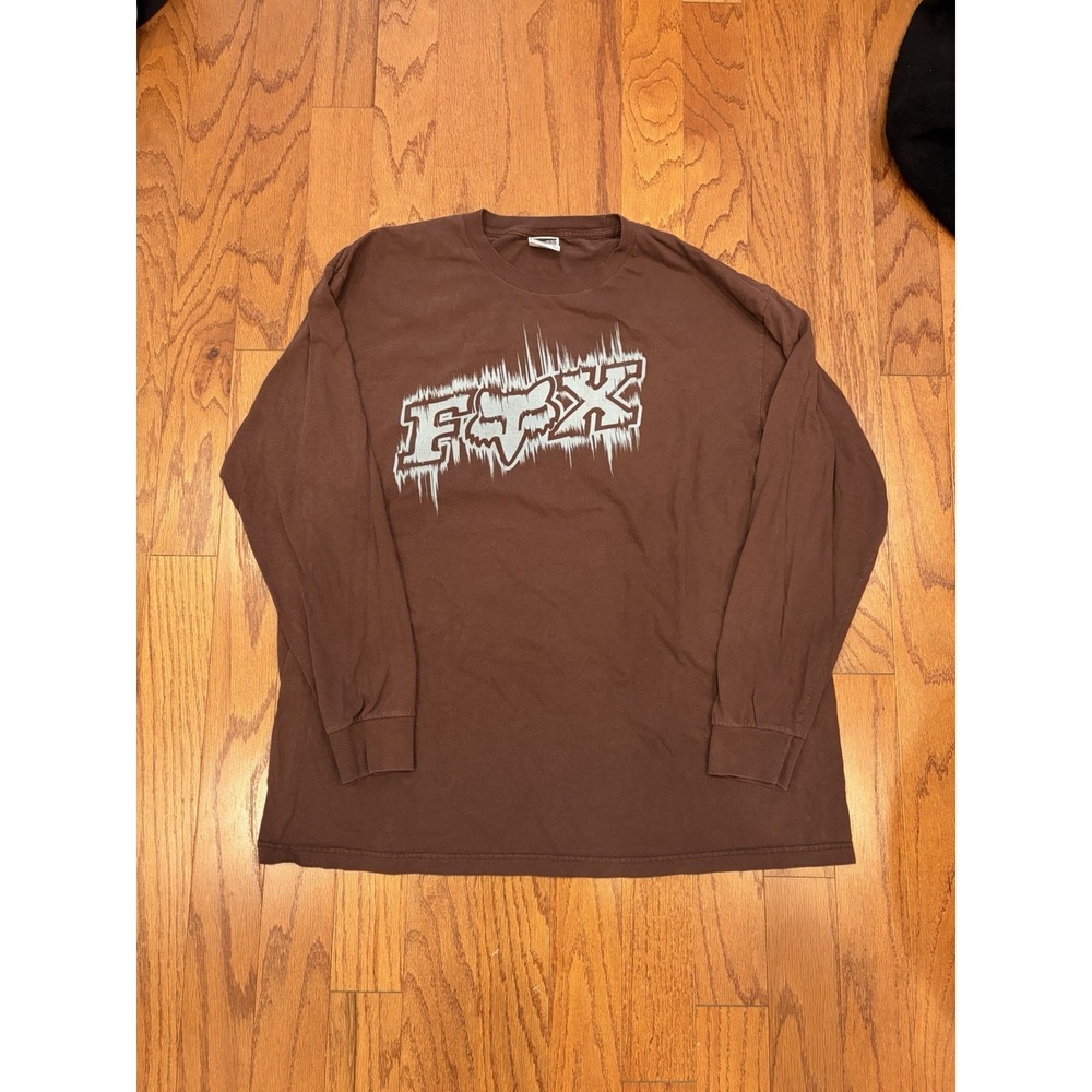 Fox Racing Shirt Mens 2XL Brown Long Sleeve Graphic Moto BMX Y2K
